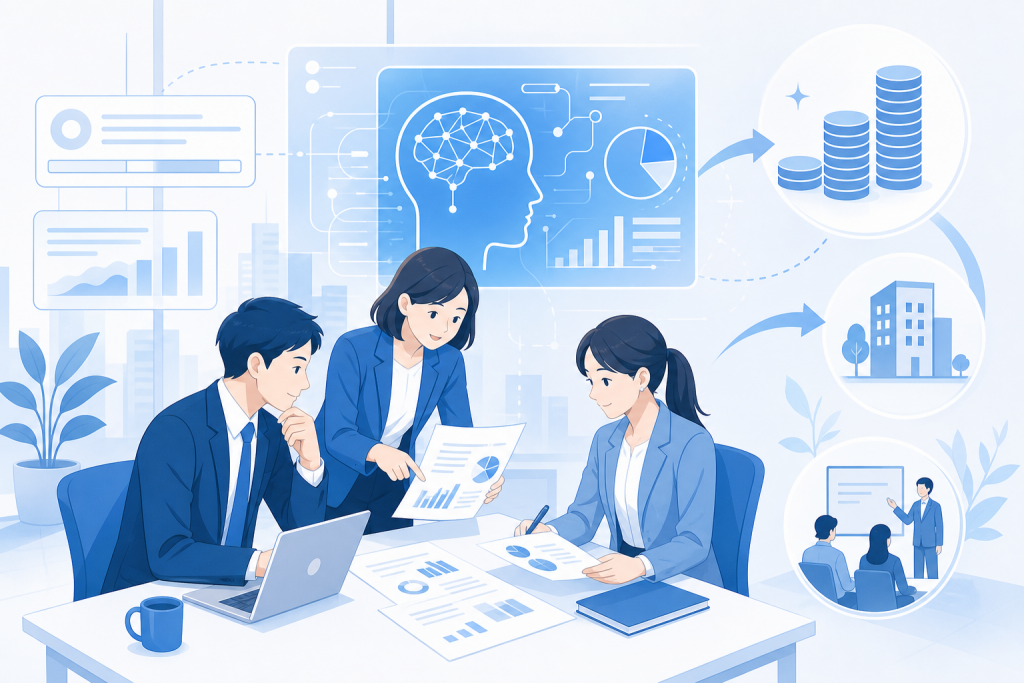人材開発支援助成金でAI研修を受けるイメージ