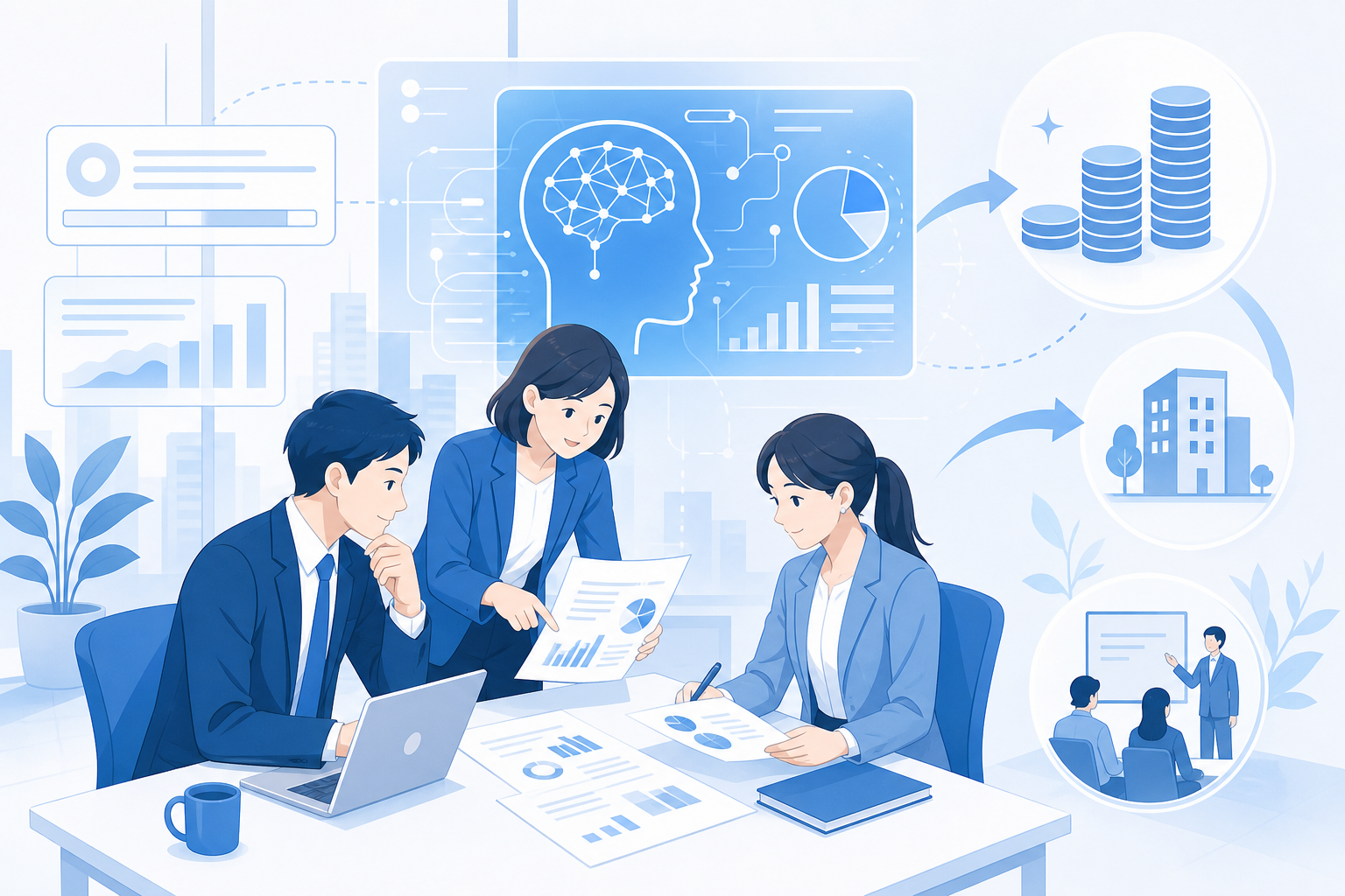 人材開発支援助成金でAI研修を受けるイメージ